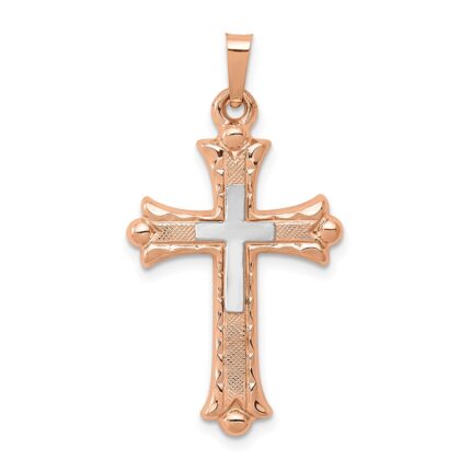 14K Two-Tone Fleur de Lis Cross Pendant