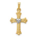 14K and White Rhodium Diamond Fleur De Lis Cross with Heart Pendant