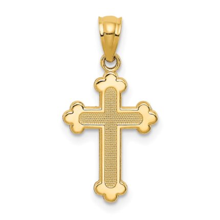 14k Gold Polished Small Budded Cross Charm