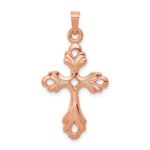 14K Rose Gold Polished Fleur De Lis Cross Pendant