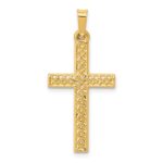 14k Polished Lattice Textured Cross Pendant