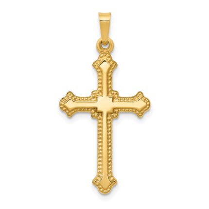 14k Polished Fleur de Lis Cross Pendant