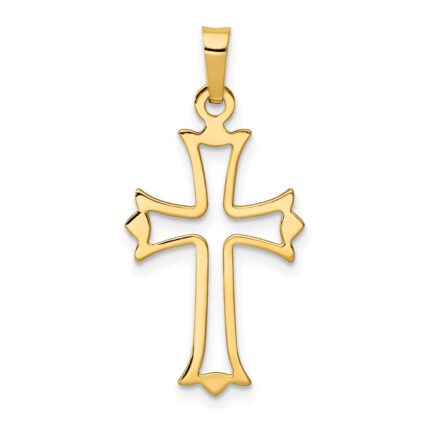 14k Polished Cut-out Fleur de Lis Cross Pendant