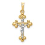 14k Two-tone Polished Budded INRI Crucifix Pendant
