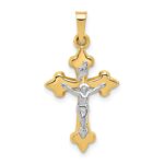 14k Two-tone Polished Fleur de Lis INRI Crucifix Pendant