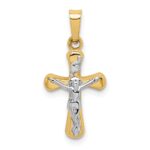 14k and White Rhodium Polished INRI Rounded Crucifix Pendant