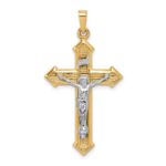 14k Two-tone Polished and Textured INRI Crucifix Pendant