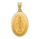 14k Polished and Satin Hollow Spanish Miraculous Medal Oval Pendant