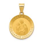 14K Polished and Satin Hollow Spanish Santa Ana Medal Round Pendant
