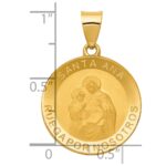 14K Polished and Satin Hollow Spanish Santa Ana Medal Round Pendant - Image 4