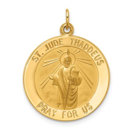 14k Polished and Satin Solid St. Jude Thaddeus Medal Round Pendant