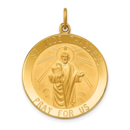 14k Polished and Satin Large Solid St. Jude Thaddeus Medal Round Pendant