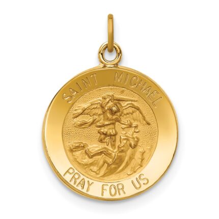 14k Polished and Satin Solid St. Michael Medal Round Pendant