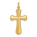 14k Hollow Polished Beaded Edge Cross