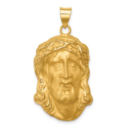 14k Hollow Polished and Satin Large Jesus Medal