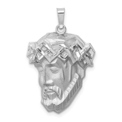 14k White Gold Hollow Polished and Satin Large Jesus Medal