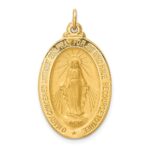 14k Polished and Satin Solid Miraculous Medal Oval Pendant