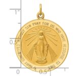 14k Polished and Satin Solid Miraculous Medal Round Pendant - Image 4