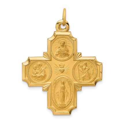 14k Polished and Satin Solid Large 4-Way Medal Pendant