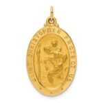 14k Polished and Satin Solid Medium St. Christopher Medal Oval Pendant