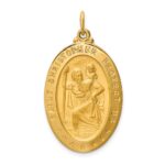 14k Polished and Satin Large Solid St. Christopher Medal Oval Pendant