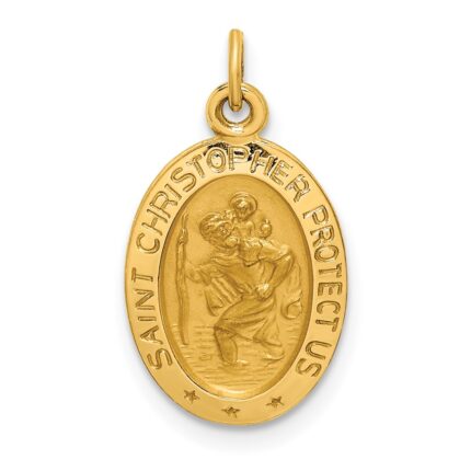 14k Polished and Satin Solid Small Oval St. Christopher Medal Charm