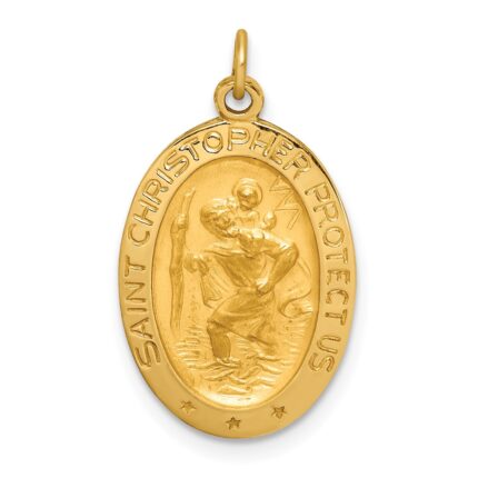 14k Polished and Satin Small Oval St. Christopher Medal Charm
