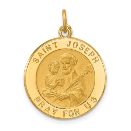 14k Polished and Satin Solid Small Round St. Joseph Medal Pendant