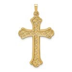 14k Hollow Polished Woven Fleur de Lis Cross Pendant