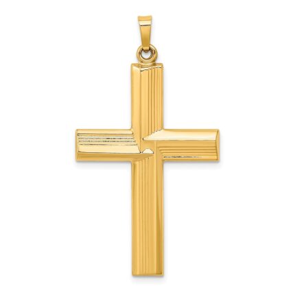 14k Hollow Polished Stripe Design Latin Cross Pendant