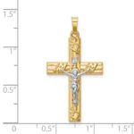 14k Two-tone Hollow Polished Textured and Striped Latin Crucifix Pendant - Image 3