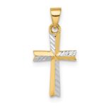 14k and White Rhodium Diamond-cut Small Latin Cross Pendant