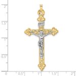 14k Two-tone Polished Hollow INRI Budded Crucifix Pendant - Image 3