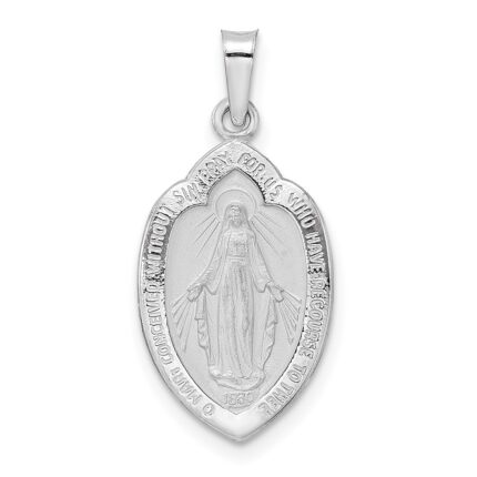 14k White Gold Polished and Satin Solid Miraculous Medal Pendant