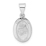 14k White Gold Polished and Satin Hollow St Anthony Medal Small Oval Pendant