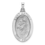 14k White Gold Polished and Satin Solid St Anthony Medal Oval Pendant