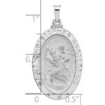 14k White Gold Polished and Satin Solid Saint Christopher Medal Oval Pendant - Image 3