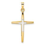14k Two-tone Polished Solid Double Cross Pendant