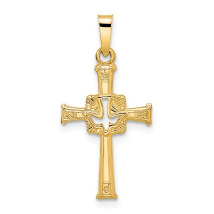 14k Polished Cut-Out Solid Dove Cross Pendant