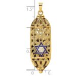 14k Polished Mezuzah with Blue and White Enameled Star of David Pendant - Image 3