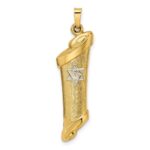 14k Two-tone Polished and Textured Hollow Torah Scroll with Star of David Pendant