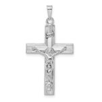 14k White Gold Polished Solid INRI Striped Crucifix Pendant