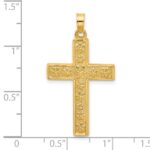 14k Polished and Textured Floral Cross Pendant - Image 4