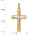 14k Two-Tone Textured and Polished Hollow Latin Cross Pendant - Image 4