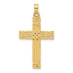 14k Polished and Grooved Hollow Cross Pendant