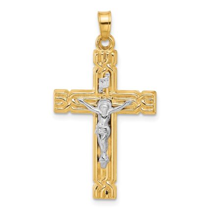 14k Two-Tone Hollow INRI Crucifix Pendant