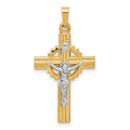 14k Two-Tone Hollow INRI Iona Crucifix Pendent