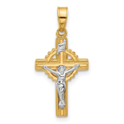 14k Two-Tone Hollow INRI Iona Crucifix Pendent