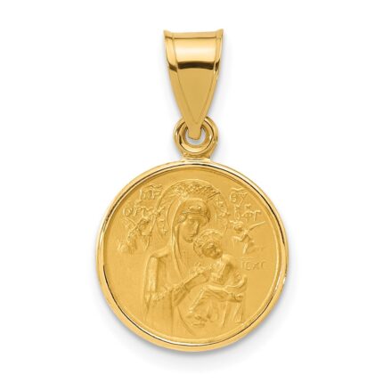 14k Polished and Satin Solid Our Lady of Perpetual Help Medal Round Pendant