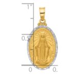 14K and White Rhodium Polished and Satin Solid Miraculous Medal Oval Pendant - Image 4